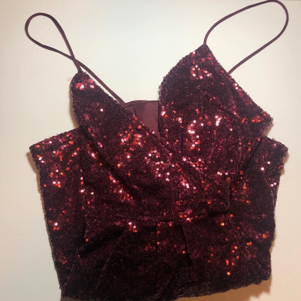 Gorgeous Sequin Ruby Red Evening Party Wrap Dress